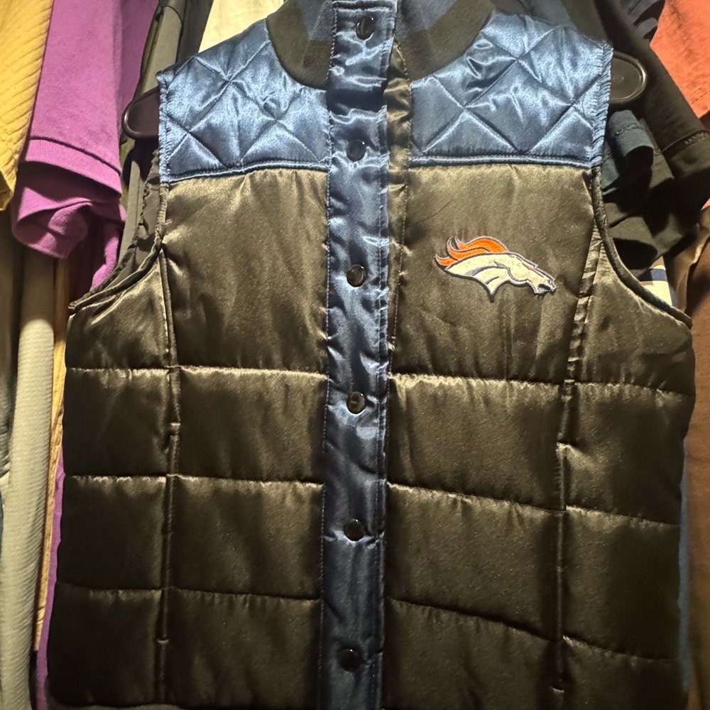 NFL Blue and Black Adult Small Puffer Vest Denver Broncos